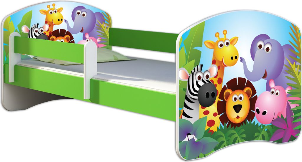 ACMA Jugendbett Kinderbett Junior-Bett Komplett-Set mit Matratze Lattenrost und Rausfallschutz Grün 01 Zoo 160x80