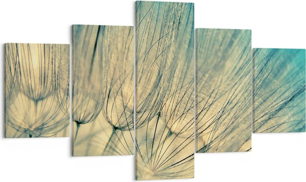 Bild auf Leinwand - Leinwandbild - 5 Teile - Löwenzahn Makro Löwenzahn - 125x70cm - Wand Bild - Wanddeko - Wandbilder - Leinwanddruck - Bilder - ...