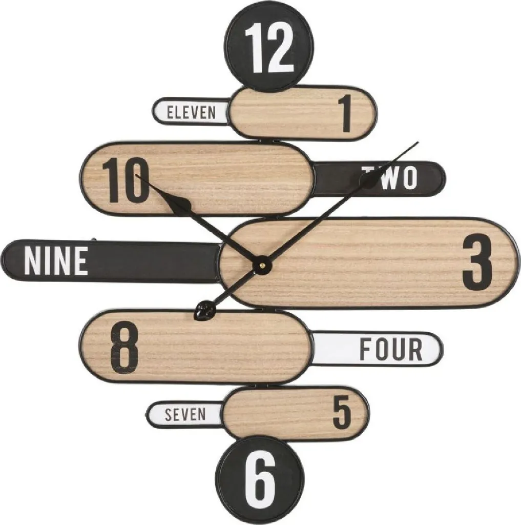 Grande horloge murale ronde industrielle 60 cm en métal noir et bois