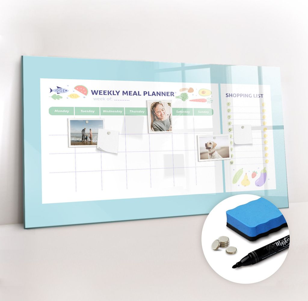 Magnetpinnwand Memoboard - Zubehörsatz - Schwarzer Marker + Schwamm + Magnete - 120 x 60 cm - Essensplaner