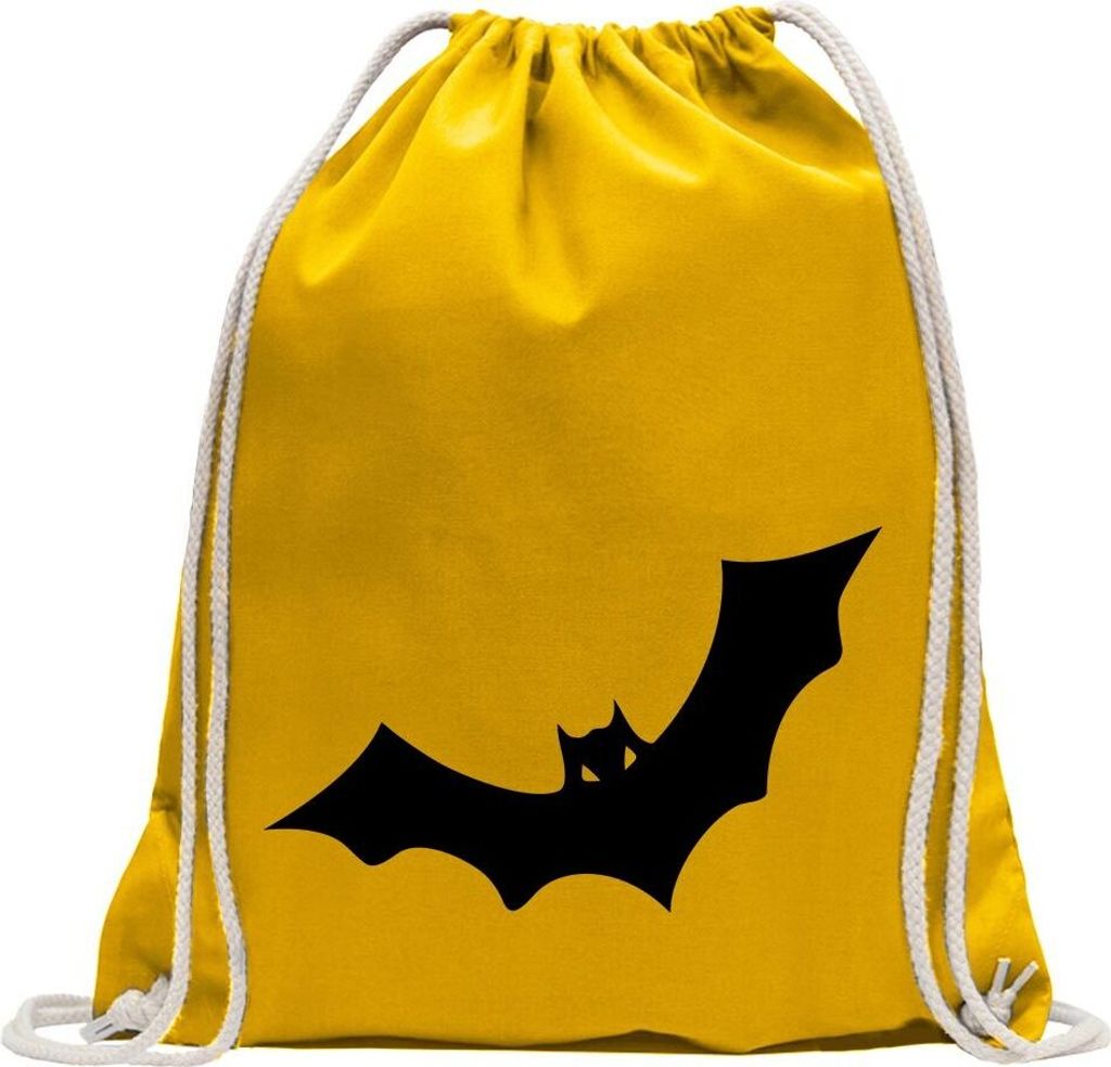 Kiwistar - Turnbeutel - gelb - Fledermaus - Fun Rucksack Sport Beutel Gymsack Baumwolle mit Ziehgurt