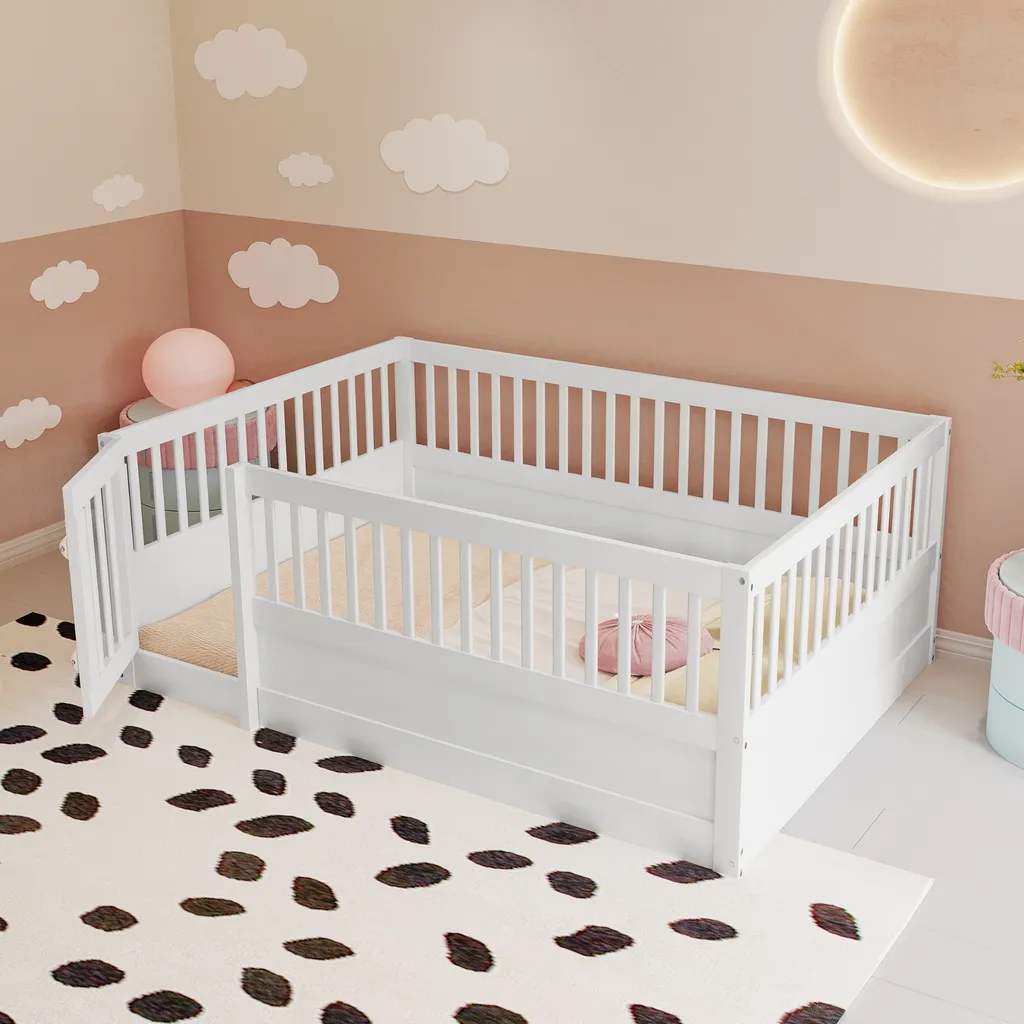 Lit de Sécurité Enfant 140x200 cm Blanc en Bois pour Éviter les Chutes