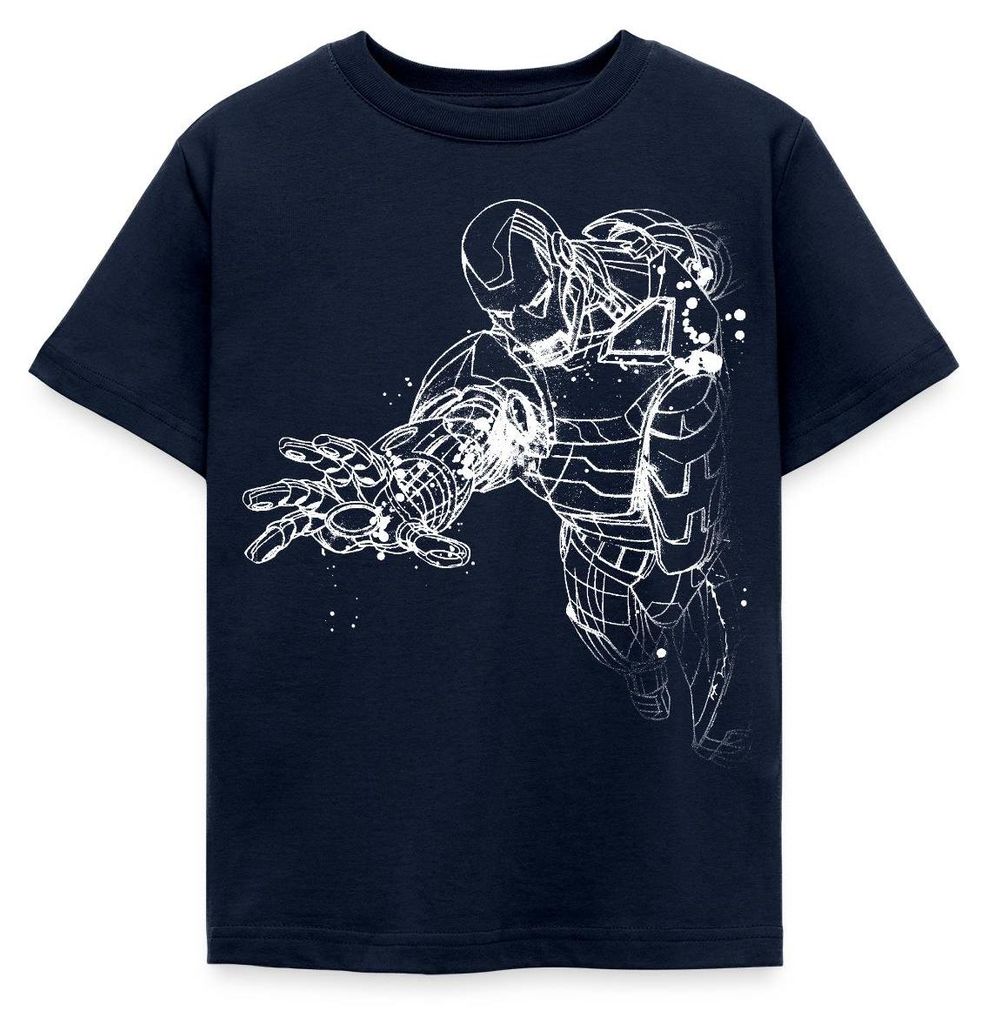 Spreadshirt Avengers Superhelden Motiv Iron Man Kinder T-Shirt, 122/128 (7-8 Jahre), Navy