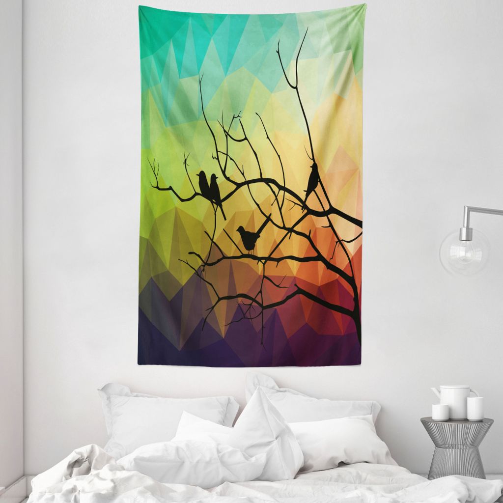ABAKUHAUS Modern Wandteppich und Tagesdecke, Abstrakt Vogel und Zweig aus Weiches Mikrofaser Stoff Waschbar ohne Verblassen Digitaldruck, 140 x 230...