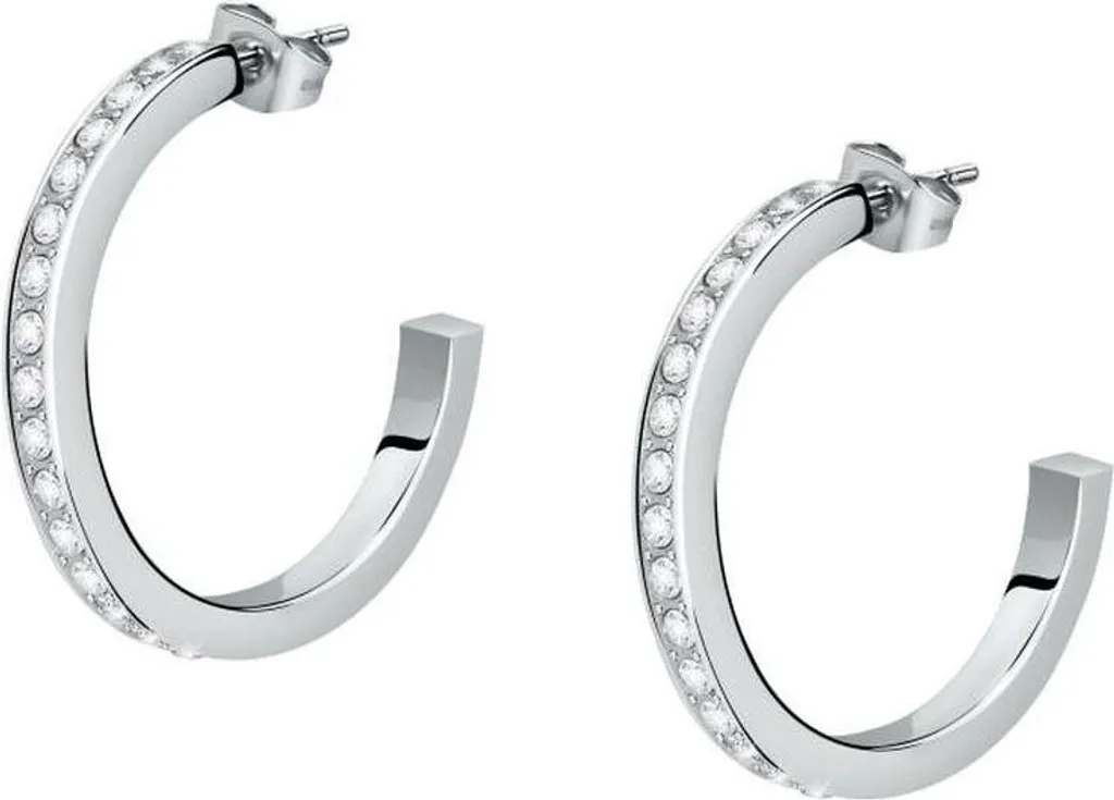 Boucles d'oreilles Créoles Femme en acier argenté et cristaux de luxe