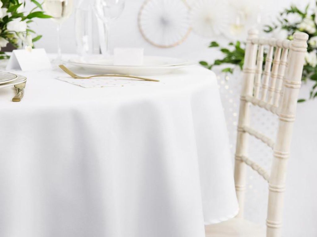 PartyDeco OBRO2-KARTON, rond, wit, stoffen tafelkleed, voor Productafbeelding 