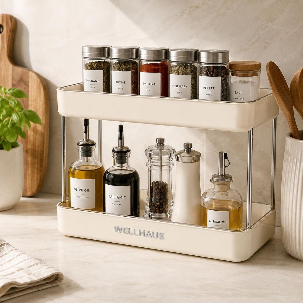 WELLHAUS 2 Etagen Küchen Organizer Beige Regal Ablage