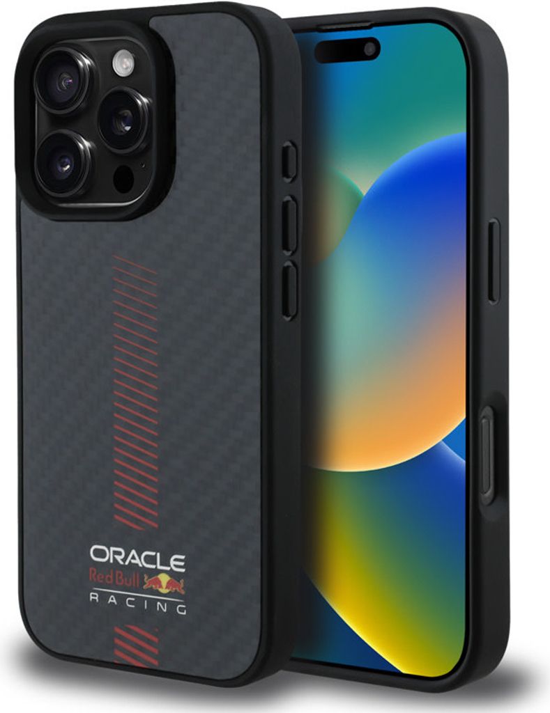 Handyhülle für iPhone 16 Pro, Red Bull Carbon Fiber Powerbar für MagSafe, Schwarz
