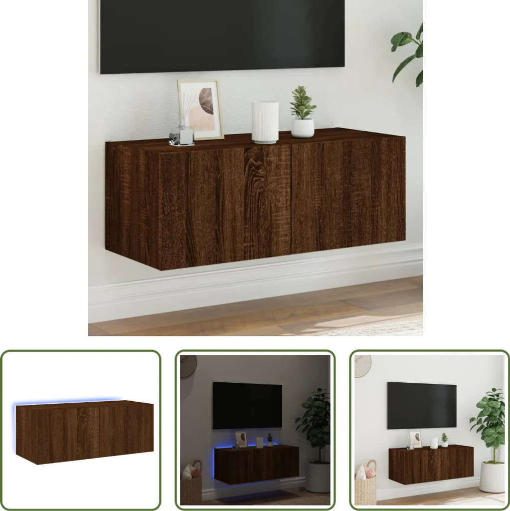 Parete TV LED Rovere Marrone 80x35x31 cm | Mobile Sospeso Moderno