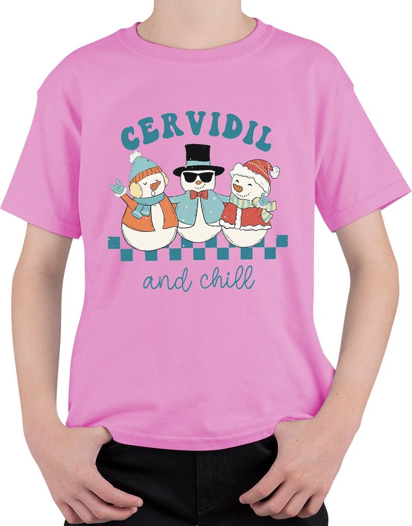 Cervidil and chill Weihnachten Schneemänner lustig Retro Uni Kinder T-Shirt, Pink, 128