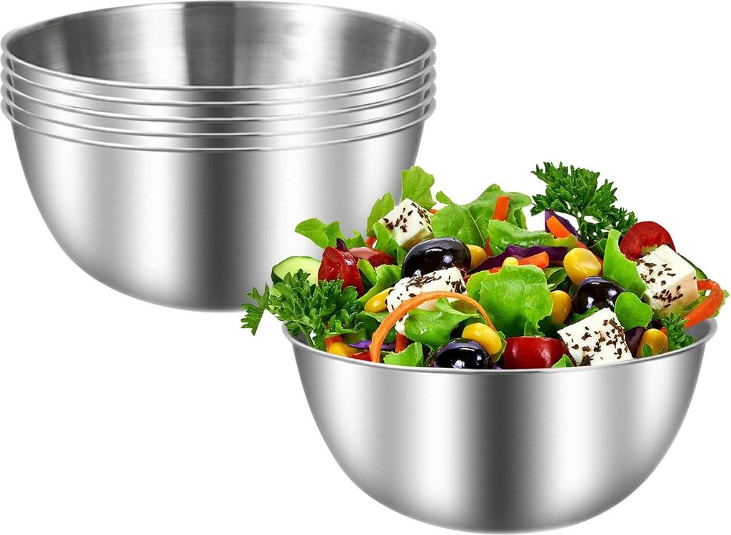 Edelstahl Schalen Set mit Maßverteilung für Präzises Kochen und Backen, Stapelbar und Spülmaschinenfest