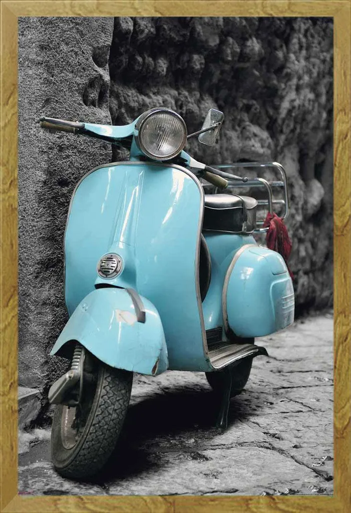 Arredo Vintage: Poster Vespa Italia 61x91,5 Cornice Rovere Shinsuke