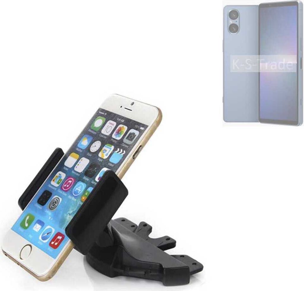 K-S-Trade CD Schlitz Halterung kompatibel mit Sony Xperia 5 V Autohalterung KFZ-Halter Radio Handy Halterung 360° drehbar schwarz
