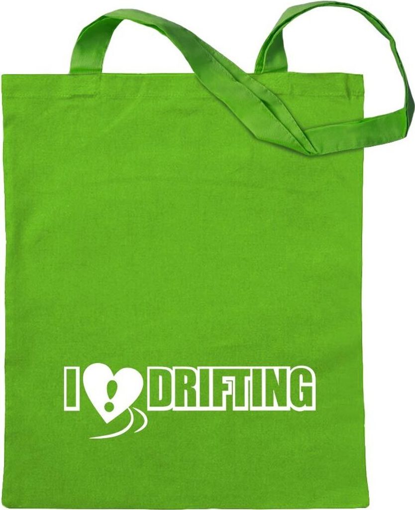 Kiwistar - Baumwolltasche - hellgrün - I love drifting - Tragetasche Stoffbeutel Umhängetasche langer Henkel