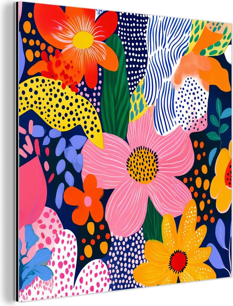 MuchoWow Wanddekoration Metall Metallbild Wandkunst 90x90 cm Bunt - Blumen - Abstrakt - Punkte MuchoWow Aluminium Gemälde - Dekoration - Industria...