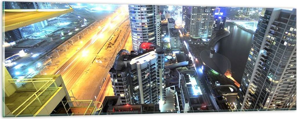 Bilder auf glas - Architektur Industrie Nacht Licht - 90x30cm - Glasbilder - Wandbilder - Kunstdruck - zum Aufhängen bereit - Wanddekoration aus G...