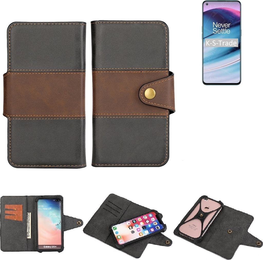 K-S-Trade Handyhülle Schutzhülle Hülle Bookstyle Wallet-Case kompatibel mit OnePlus Nord N20 5G Bumper Rundumschutz schwarz-braun 1x