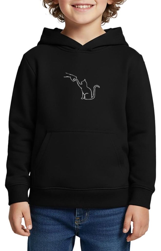 Spreadshirt Katzenliebe Vater Sohn Verbindung Kinder Premium Hoodie, 134/140 (8 Jahre), Schwarz