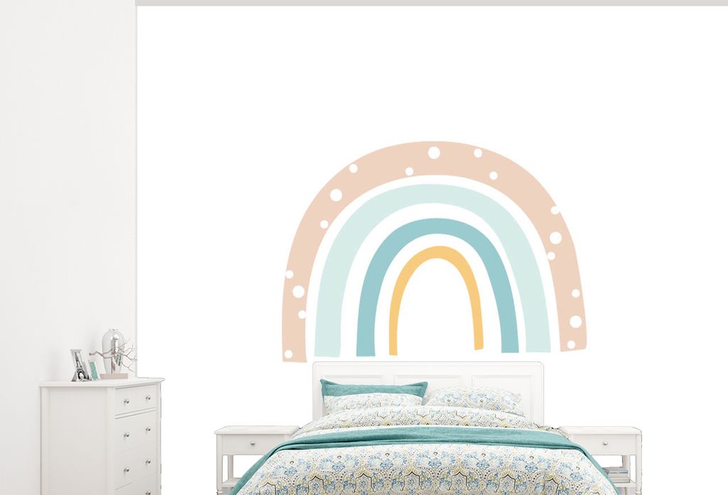 MuchoWow Fototapete für Wohnzimmer oder Schlafzimmer Wandtapete Vinyl Motivtapete Regenbogen - Kinder - Pastell - Tupfen - Baby - 300x240 cm - K...