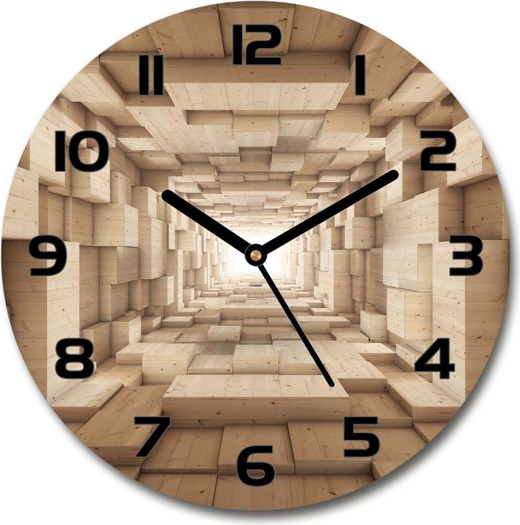 Wanduhr aus Glas 30fi Glasbild Glasuhr Gehärtetes Glas - schwarze-zeiger - Wooden tunnel
