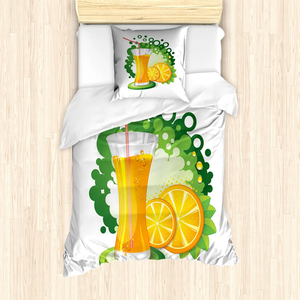Set Letto Singolo ABAKUHAUS Antiacaro - Frutta Verde e Arancione