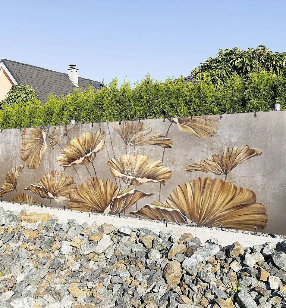 Zaunbanner Blumen Malerei gold Sichtschutz Garten Zaun