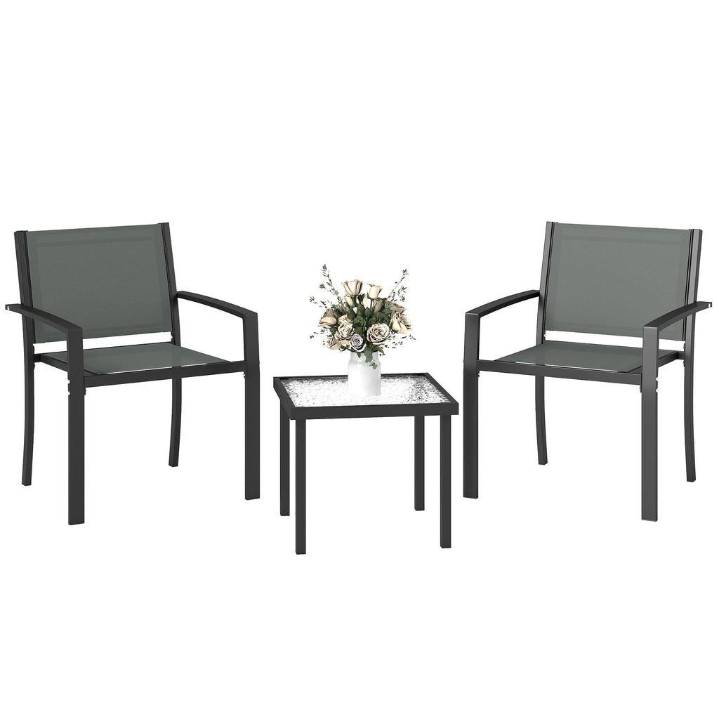 3-teiliges Tisch- und Stuhlset – Gartenmöbel-Set – Terrassenmöbel-Set - Quadratischer Couchtisch – Bestehend aus 2 Stühlen und 1 Glastisch...