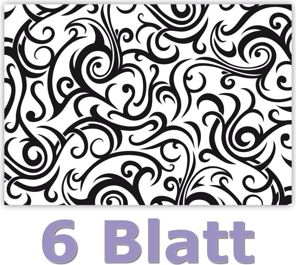 6 Blatt - Geschenkpapier schönes Motiv mit vielen schwarz weißen Design Ornamenten Mustern, Format DIN B1 ( 1000 x 700 mm ) ideal als Verpackung ...