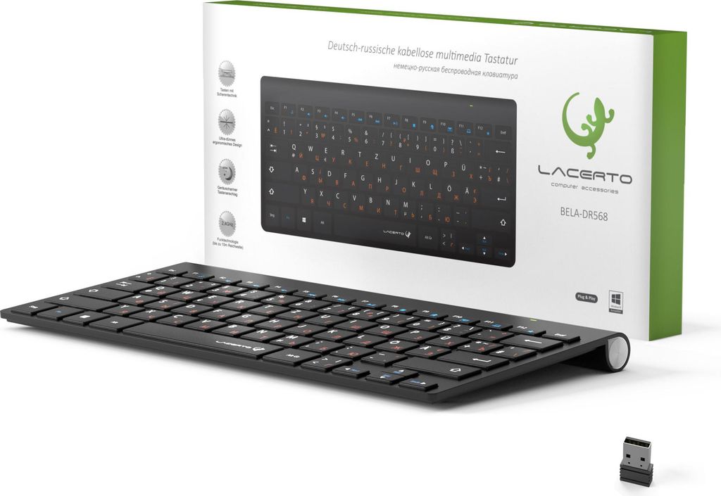 Russisch-Deutsche kabellose Funk 2,4GHz Tastatur Lacerto Produktbild 
