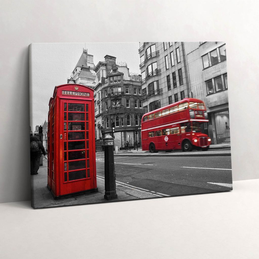 Historischer amerikanischer Bus auf der Straße – Leinwandbild Wandbild – 80x60 cm – Leinwandbilder – Wandbilder – Schlafzimmer – Flur