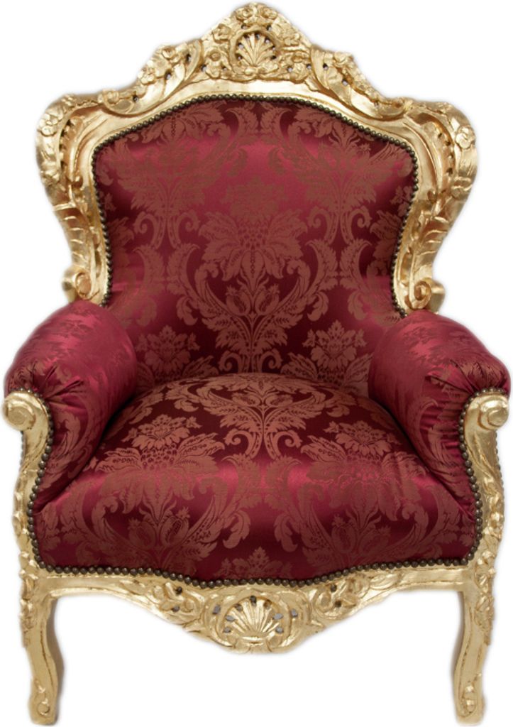 Barocksessel Barock Sessel Barockstuhl Armlehne Rot Gold Muster Stoff Esszimmer Wohnzimmer Büro Flur Schminkstuhl Klassisch Barock Stuhl Premium L...