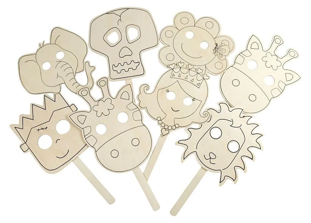 Masque en bois à décorer lot de 16 pièces pour loisirs créatifs enfant