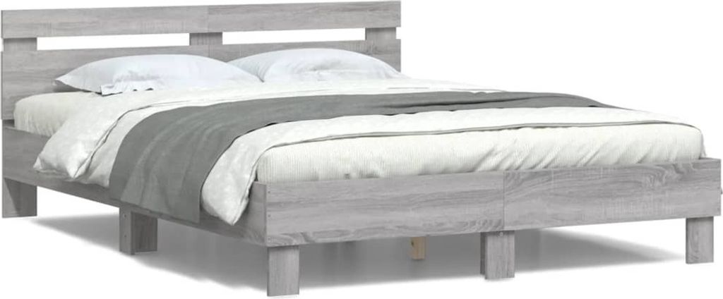 Maison Exclusive - Bettgestell mit Kopfteil LED-Beleuchtung Grau Sonoma 140x190 cm