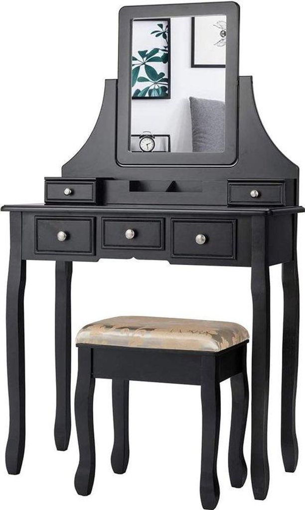 Schwarze Beistelltisch mit Spiegel - Frauen Beistelltisch - 80 x 40 x 139 cm