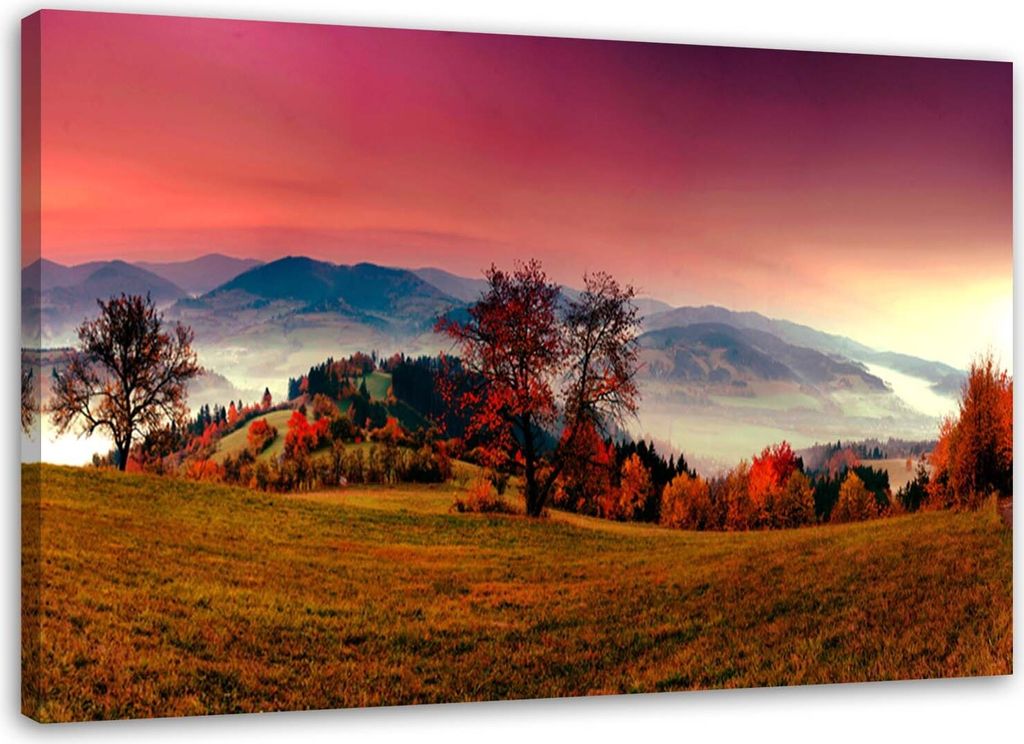 Leinwandbild hügel landschaft natur 120x80 cm Feeby rosa wandbild bereit zum aufhängen