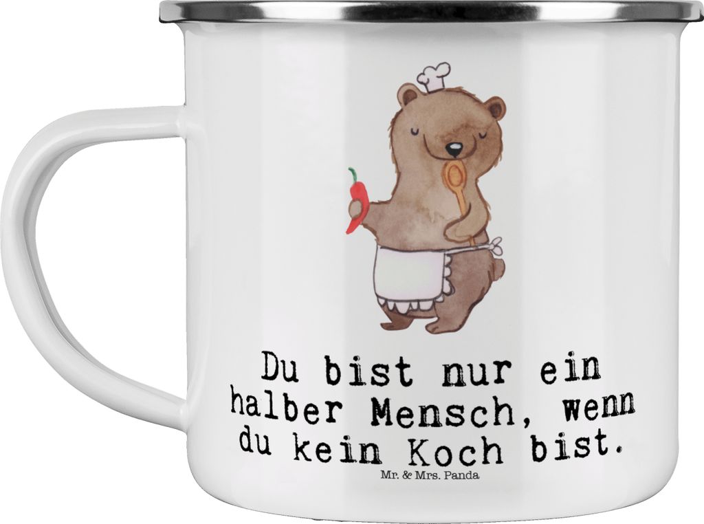 Mr. & Mrs. Panda Camping Emaille Tasse Koch Herz - Weiß - Geschenk, Kaffeepott, Chefkoch, Restaurant, Lustig, Teetasse, Spruch, Pott, Motivtasse, ...