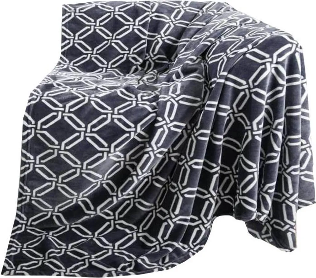 Couverture Anti-Froid TAYGA 150x200 - Plaid Doux Gris Blanc pour Canapé