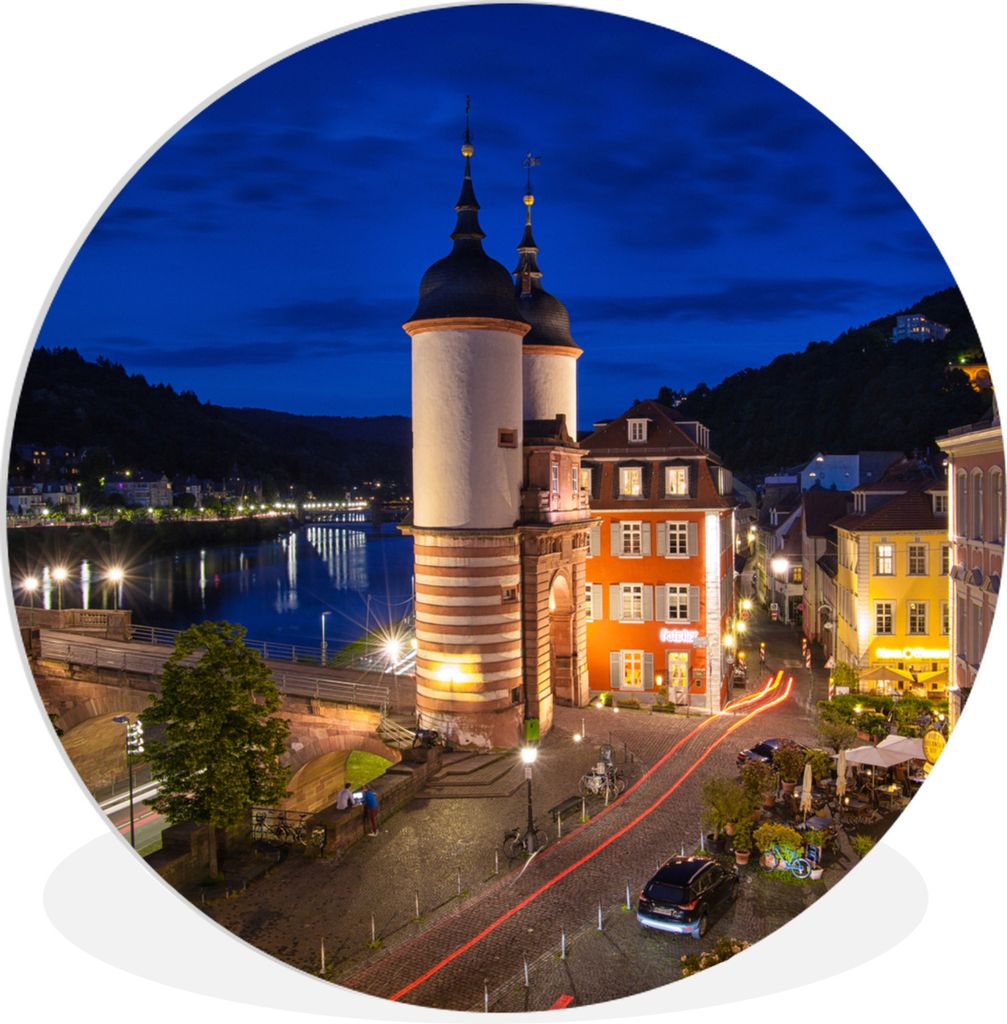 MuchoWow Rundes Wandbild - Runde Bilder Die deutsche Stadt Heidelberg am Abend Ø 30 cm Kreis Wanddekoration Kunststoff - Wandkreis - Wandschmuck...