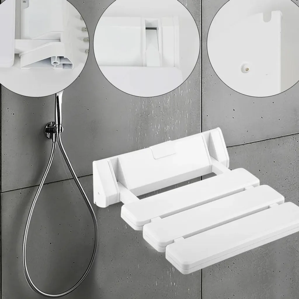 Siège de douche mural pliable blanc charge 130kg - Design compact
