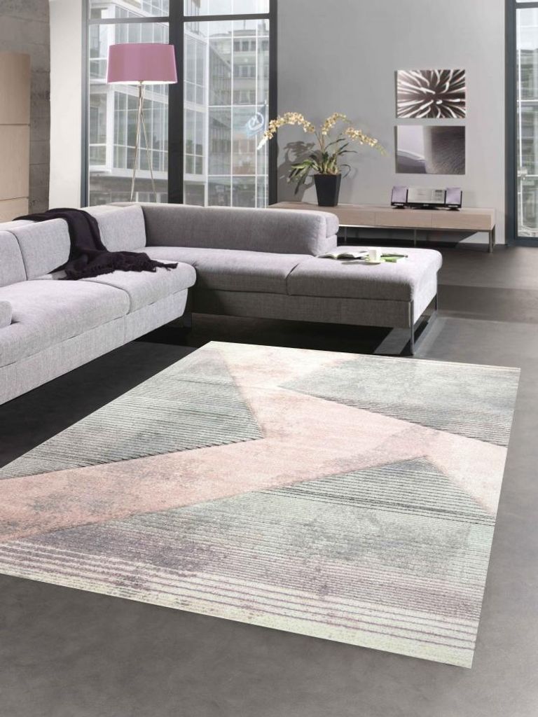 Abstrakter Teppich Wohnzimmer modernes gestreiftes Muster Produktbild 