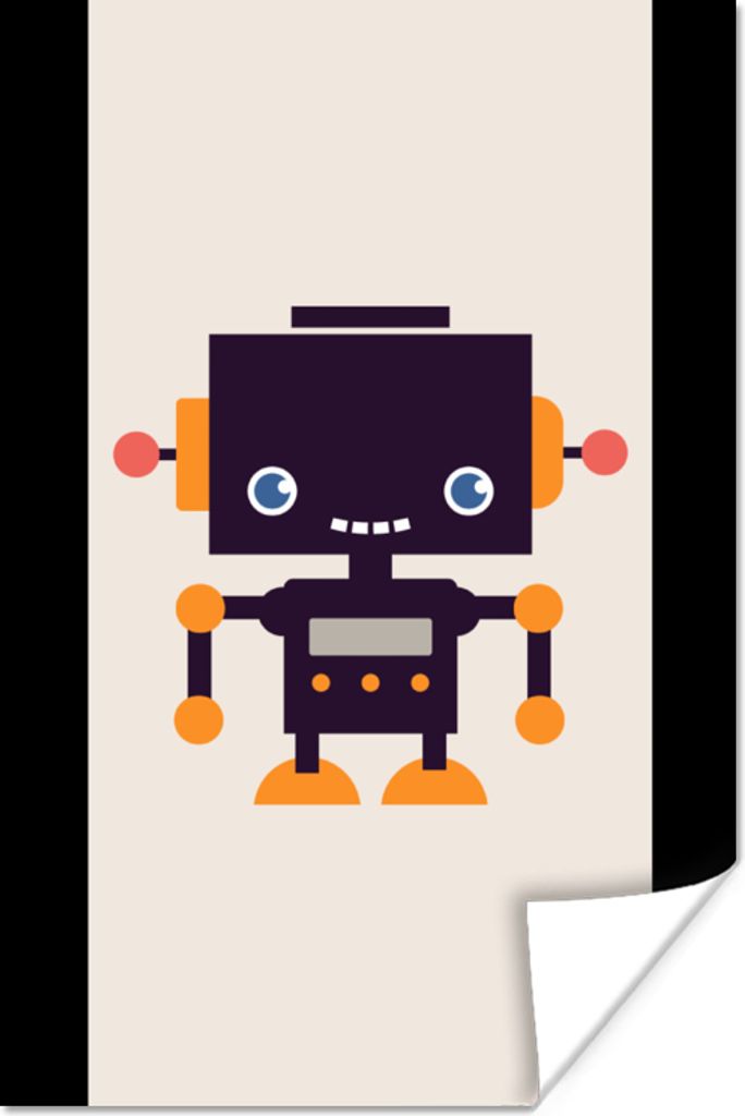 MuchoWow Poster Roboter - Antenne - Orange - Beige - Kind - Kinder 75x150 cm - Dekoration für die Wände
