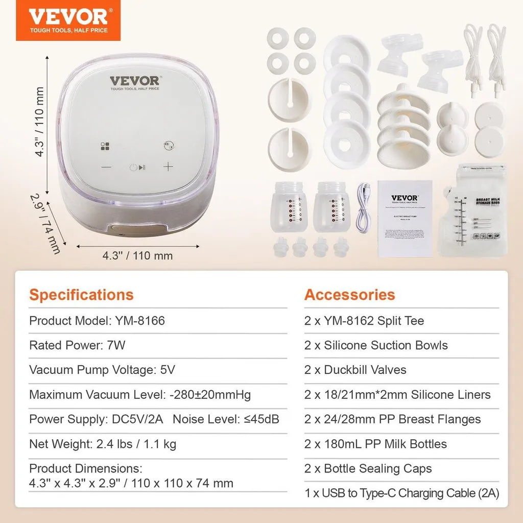 Tire-lait électrique double pompage 16 niveaux d'aspiration 300 mmHg