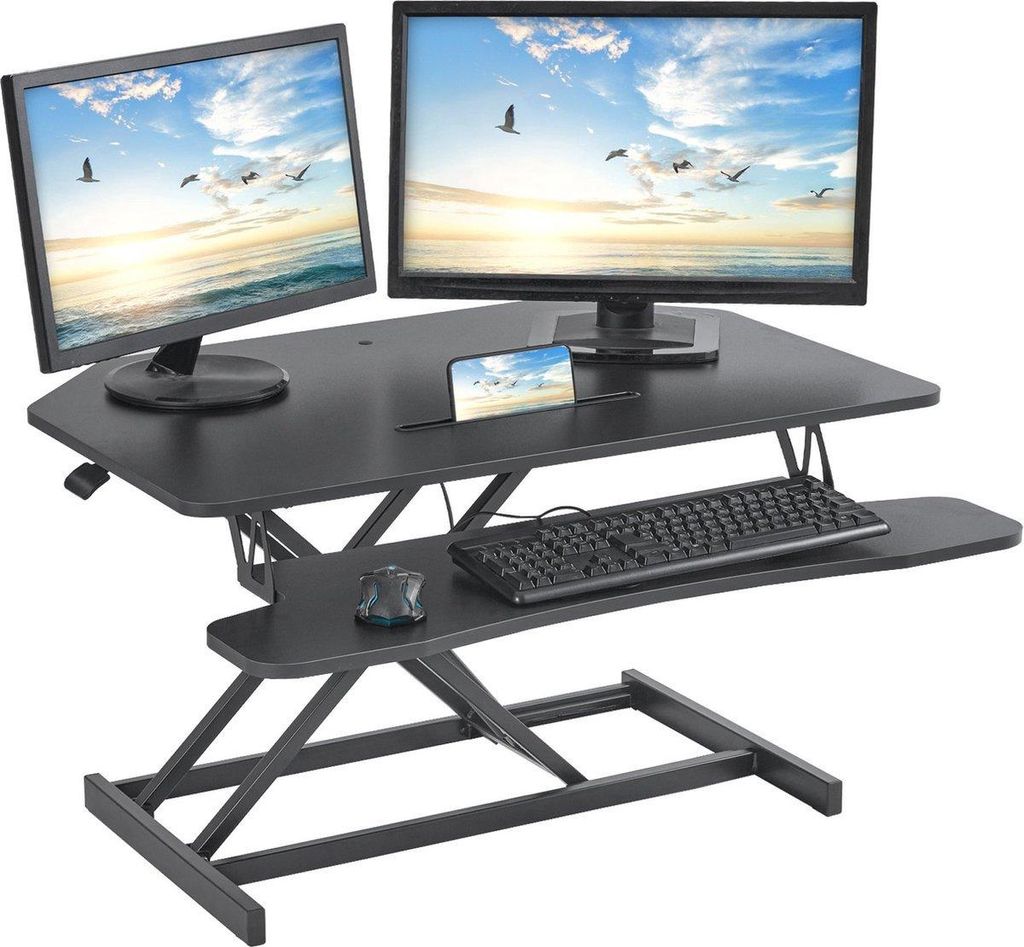 Luxe Sitz-Steh-Bureauconverter – Schwarz – Doppelte Ebenen – Ergonomisch und Handverstellbar