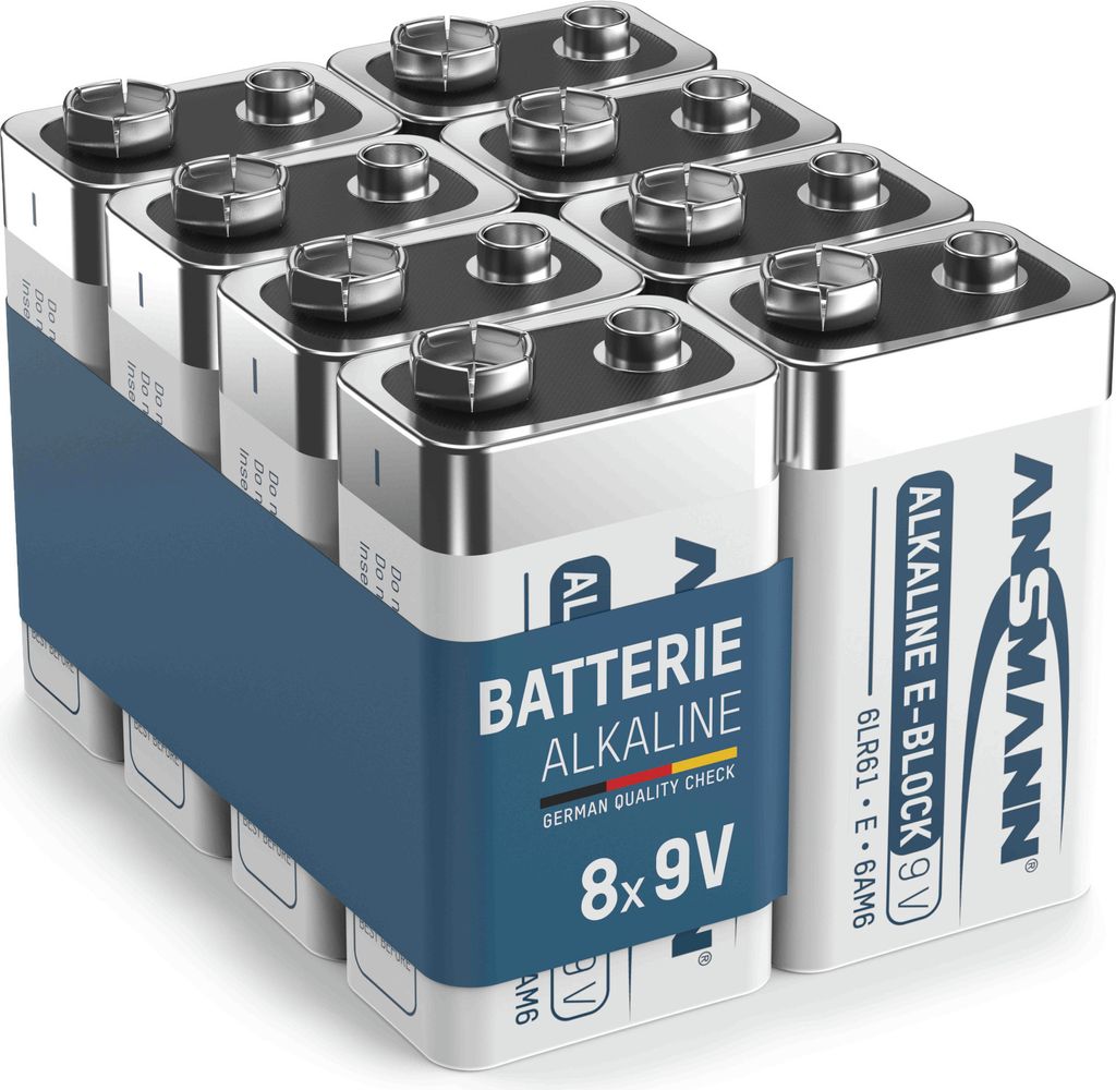 ANSMANN Batterie Rauchmelder 9V Block Alkaline, 8 Stück