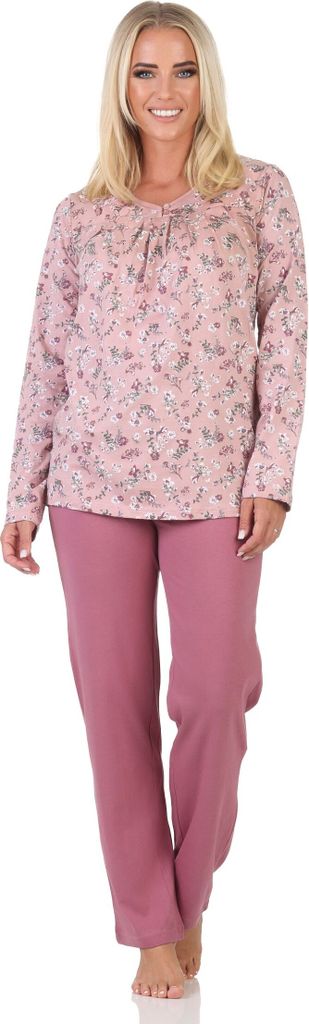Fraulicher Damen Pyjama Schlafanzug in floralem Design - auch in Übergrößen ; altrose , 36