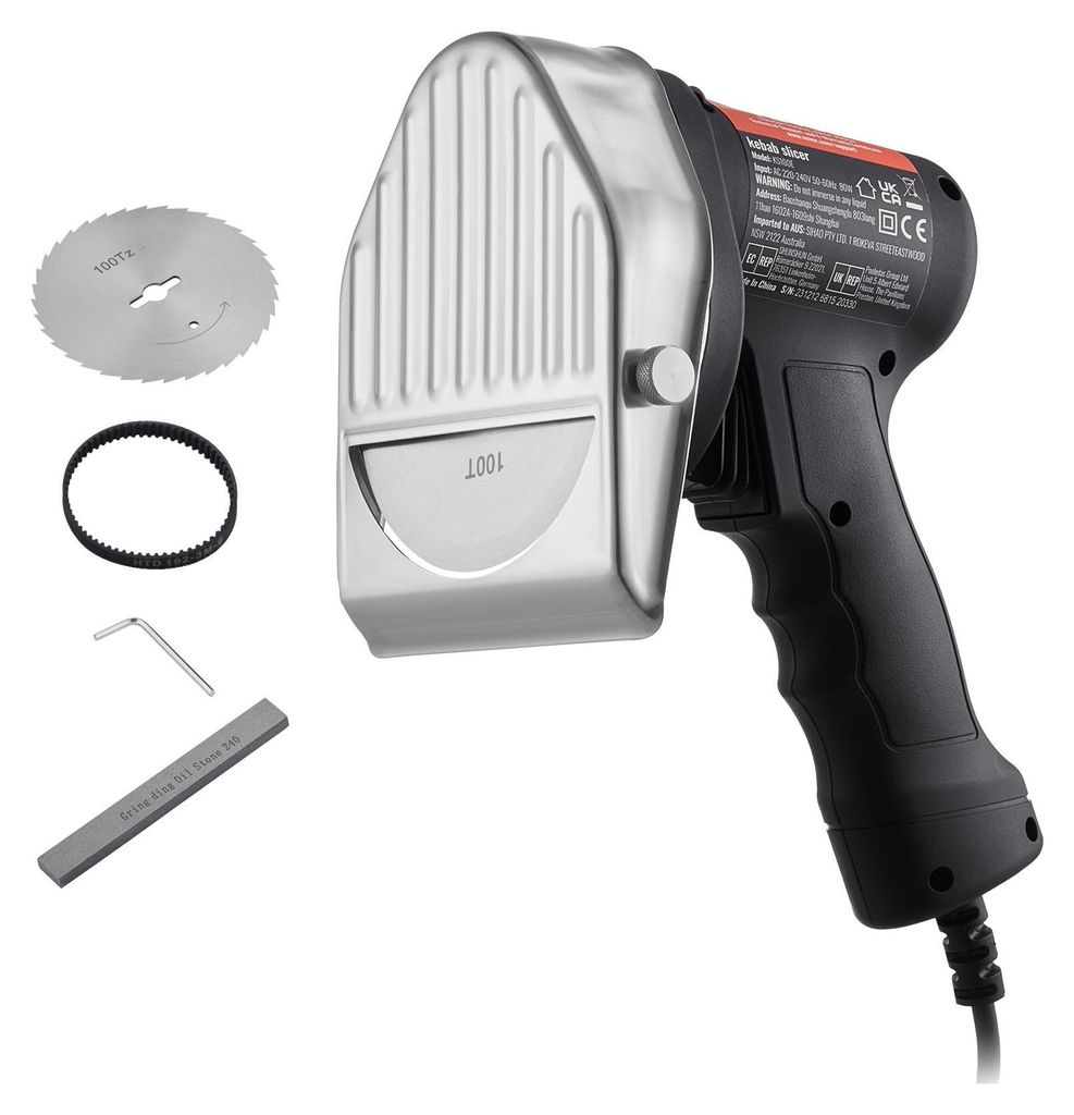 Elektrisches Schawarma-Messer, 80 W, Türkisches Kebab-Messer, Kommerzieller Gyro-Schneider aus Edelstahl, Döner-Kebab-Fleischschneider mit 2 Klin...