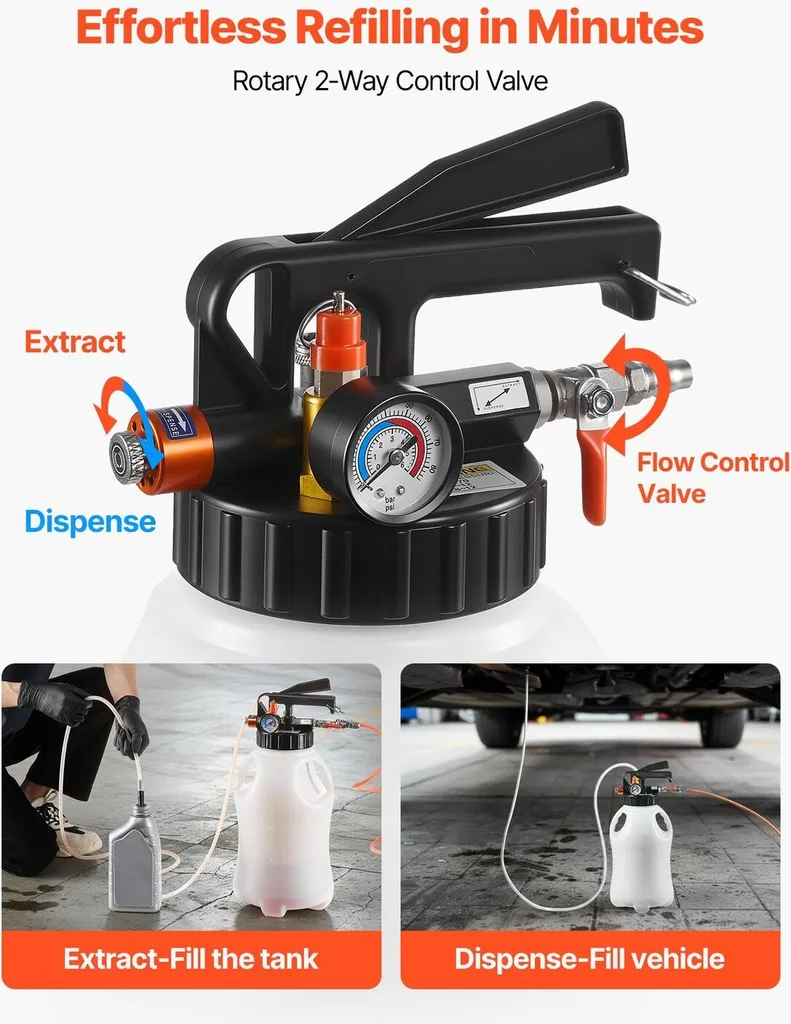 Pompa per fluido di trasmissione, capacità 8 L, estrattore pneumatico per olio ATF, distributore di ricarica, pompa di trasferimento con 15 adattatori ATF, distributore estrattore di olio con serbatoio in HDPE per auto e barche - 3