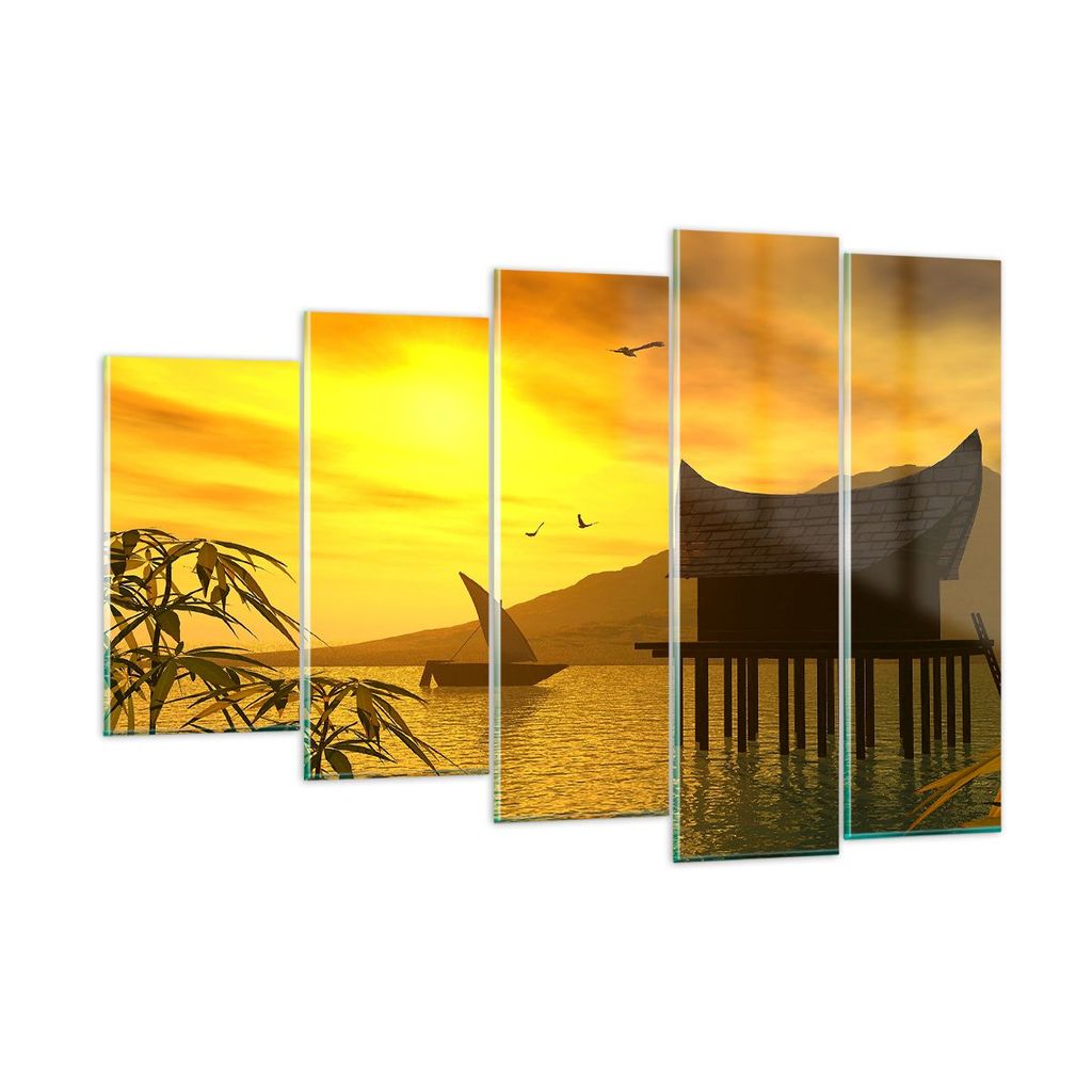 Bilder auf glas - Asien Berg Meer Felsen - 150x100cm - Glasbilder - Wandbilder - Kunstdruck - zum Aufhängen bereit - Wanddekoration aus Glas - Gla...