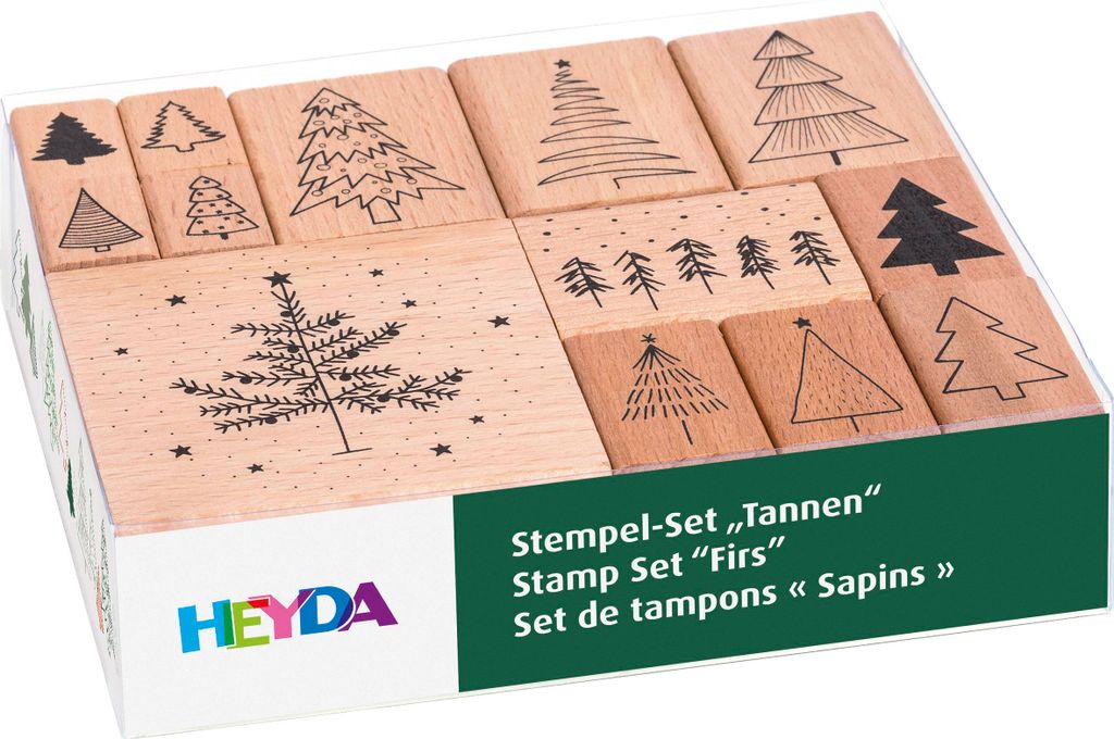 HEYDA Motivstempel-Set "Tannen" in Klarsicht-Box 10 Stempel Produktbild 