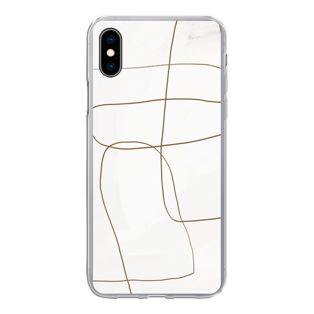 MuchoWow Handyhülle Schutzhülle Hülle für iPhone Xs Kunst - Braun - Weiß - Abstrakt Silikon Softcase Handy Hülle - Handytasche